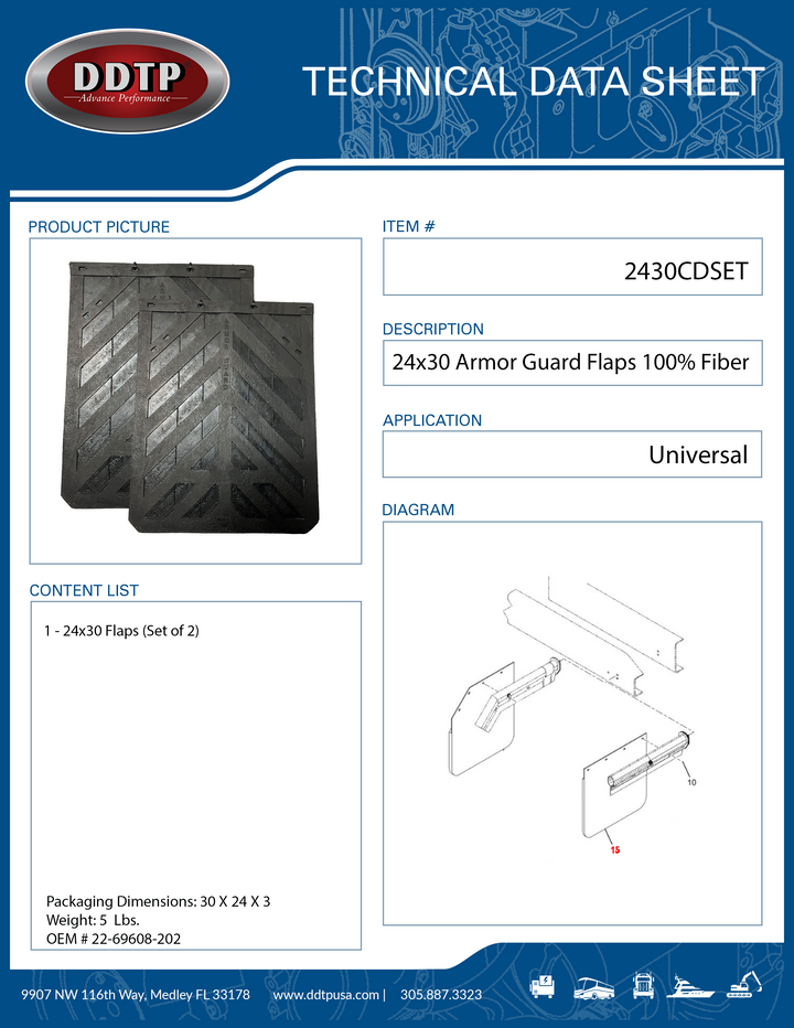 24x30 Armor Guard Flaps (100% Fiber Reinforced Rubber Set of 2 ( 22-69608-202 )