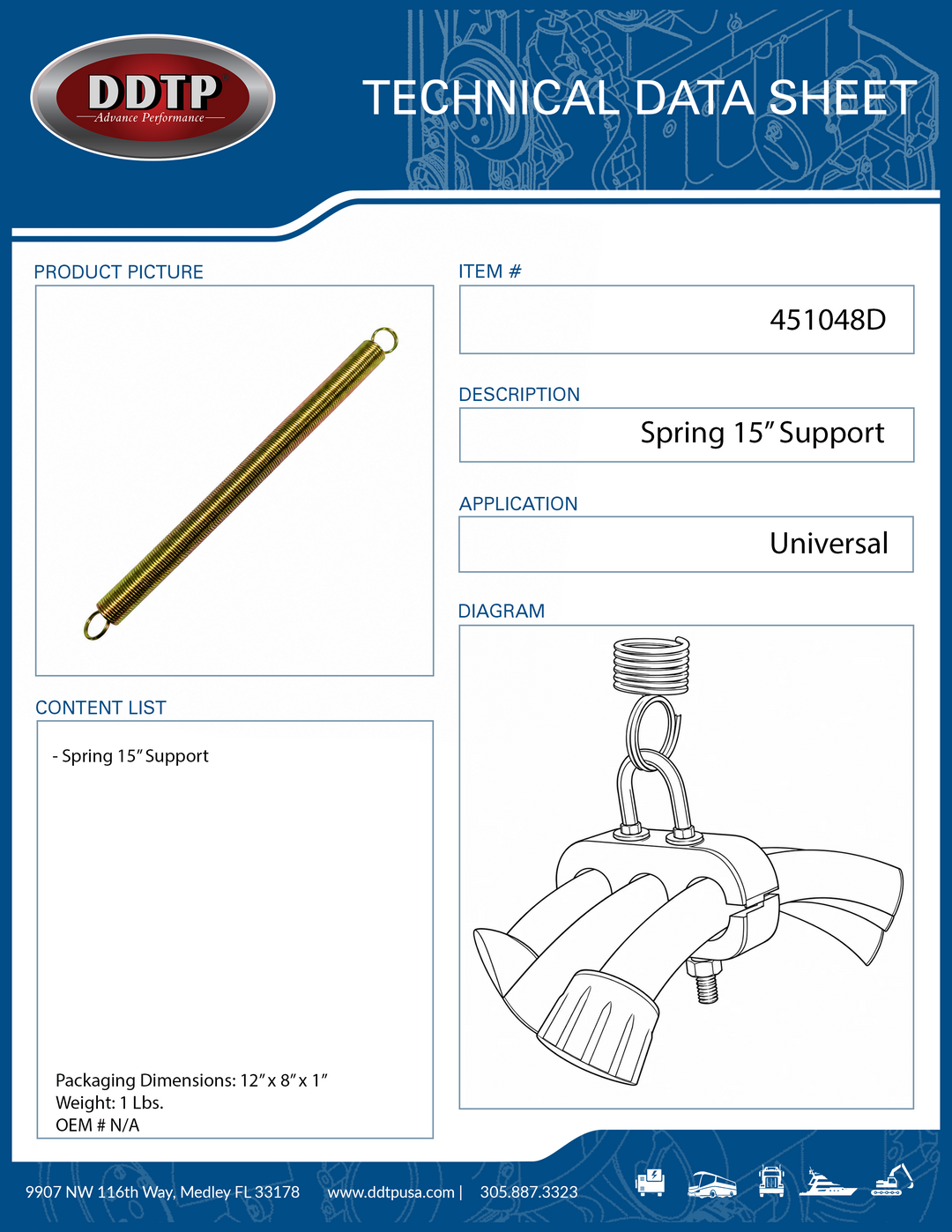 Slide Bar Spring 15" Support