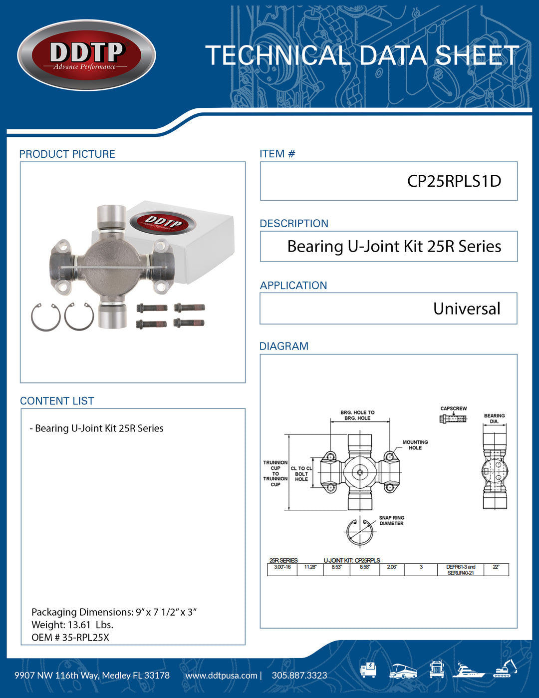 Bearing U-Joint Kit 25R Series