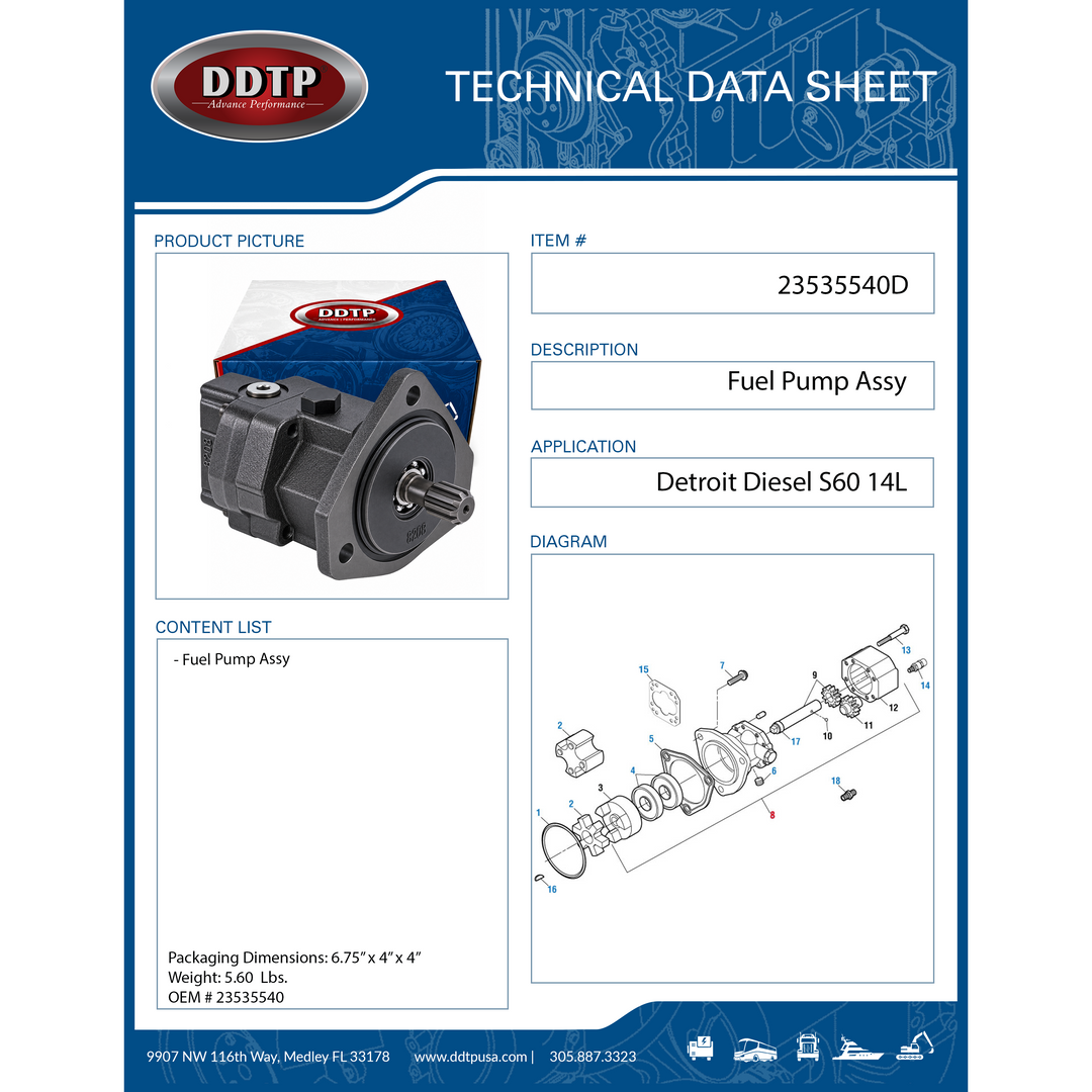 Fuel Pump Assembly Detroit Diesel S60 14L
