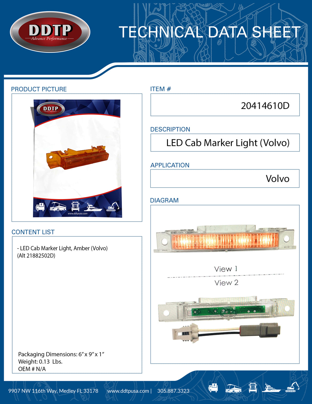 LED Amber Cab Marker Light (Volvo)