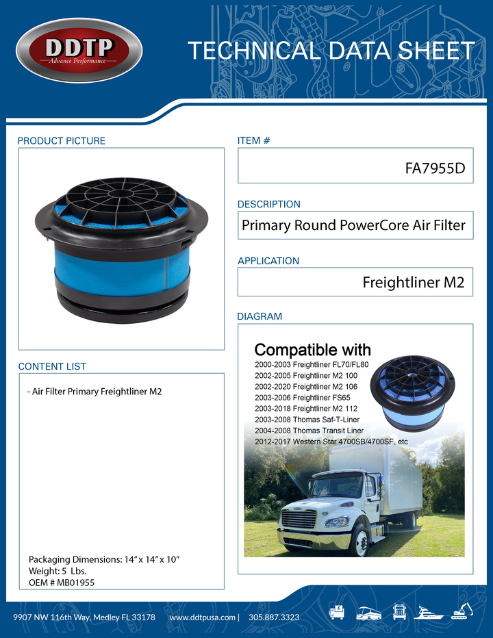 Air Filter, Primary Round Powercore Freightliner M2