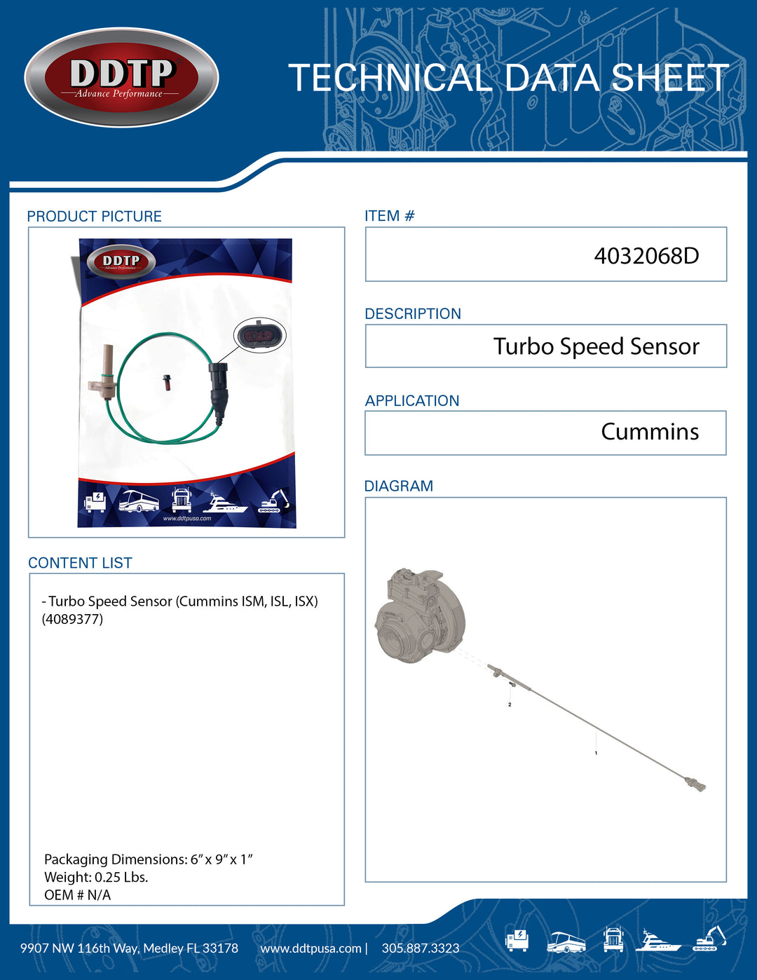 Turbo Speed Sensor (Cummins ISM, ISL, ISX)(4089377)