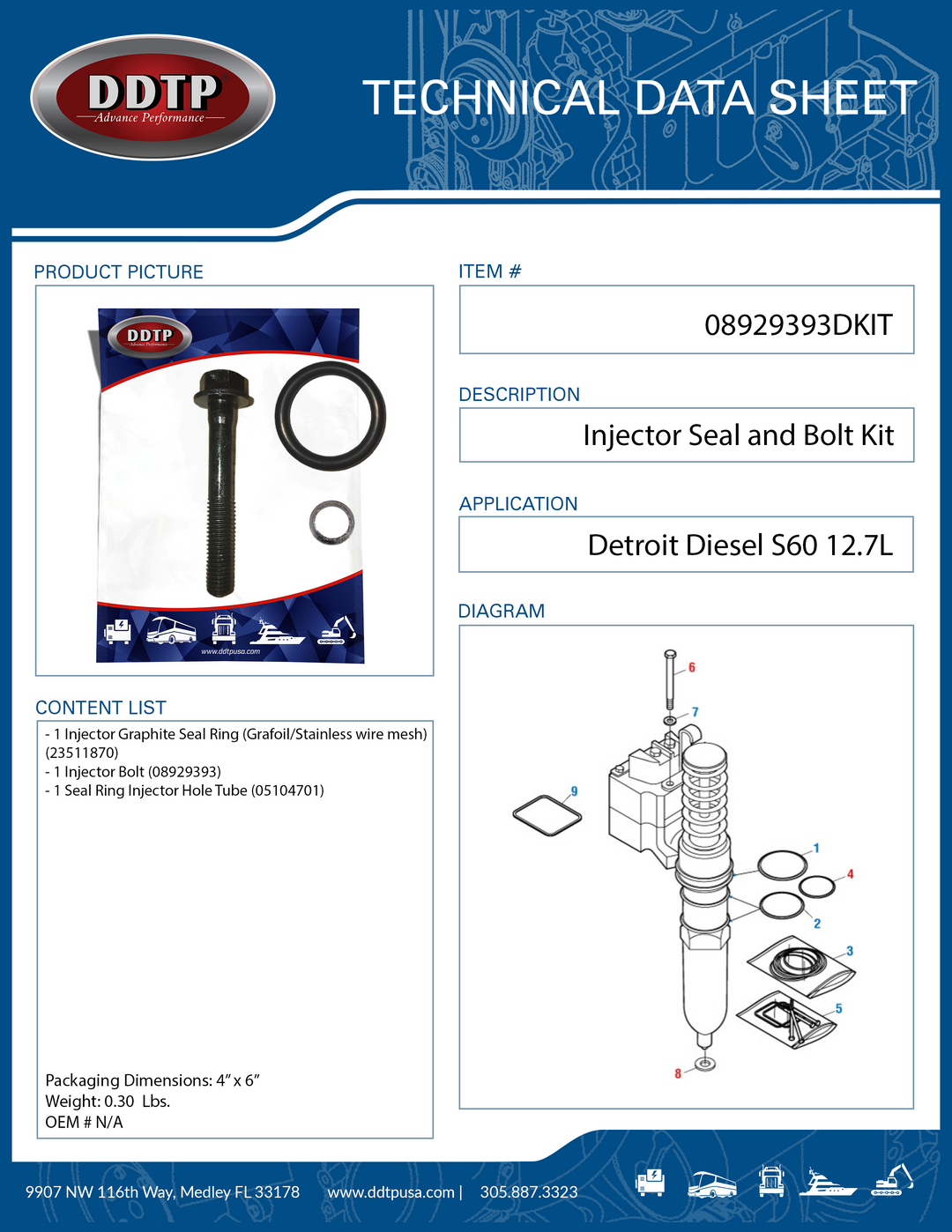 Injector Seal and Bolt Kit S60 12.7L (08929393)