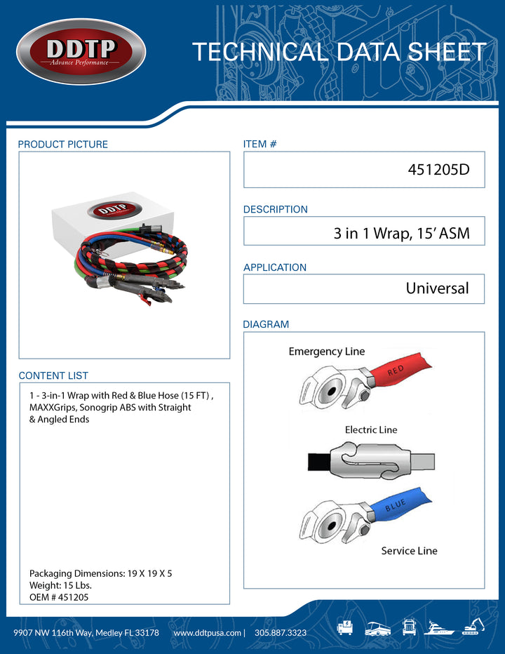 3-in-1 Wrap with Red & Blue Hose (15 FT) , MAXXGrips, Sonogrip ABS with Straight & Angled Ends