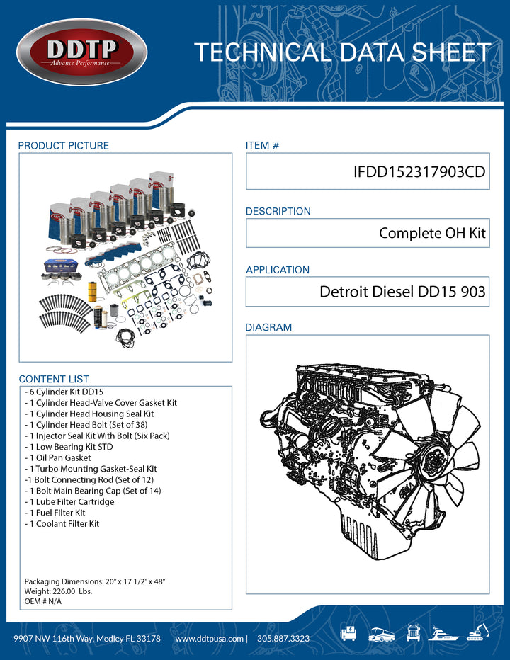 Complete Overhaul Kit Detroit Diesel DD15 903 Engine