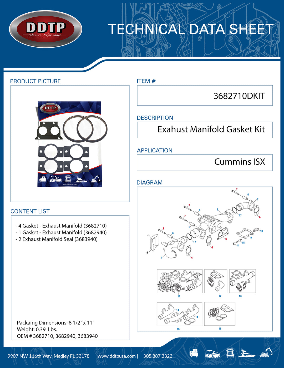 Exahust Manifold Gasket Kit Cummins ISX (3682710)