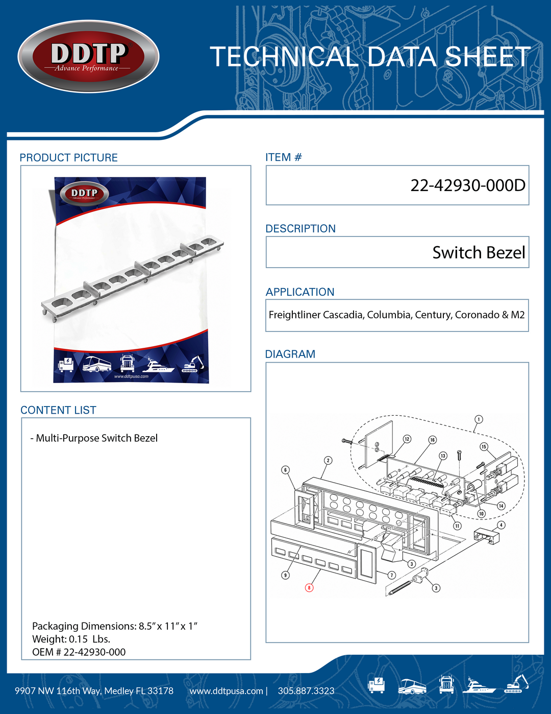 Freightliner Keypad Bezel, Multi-Purpose Switch Bezel