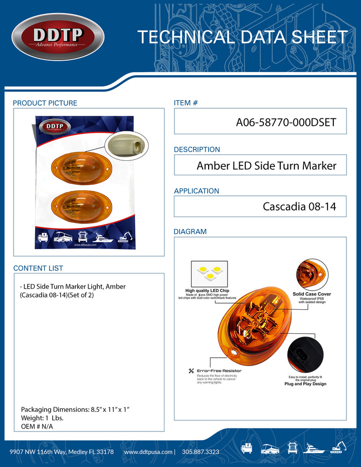 Amber LED Side Turn Marker Light (Cascadia 08-14) (Set of 2)