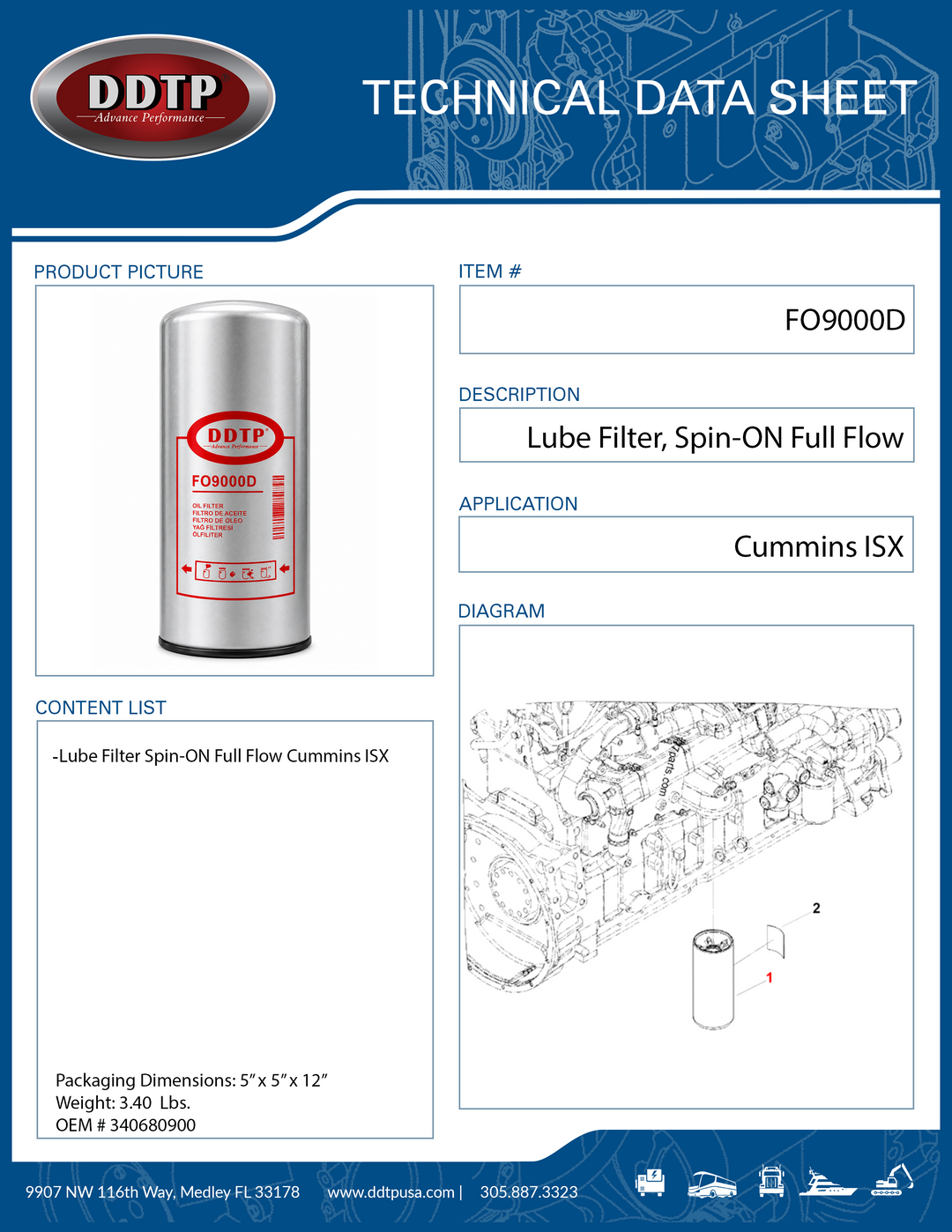 Lube Filter, Spin-ON Full Flow Cummins ISX 15