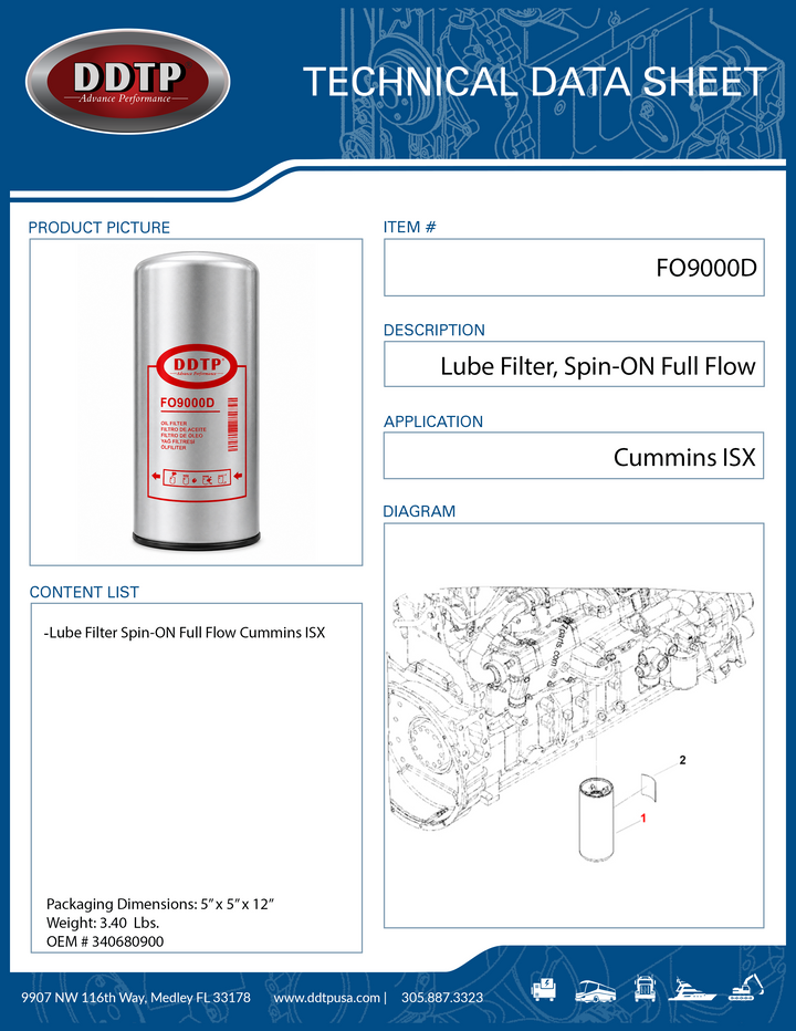 Lube Filter, Spin-ON Full Flow Cummins ISX 15