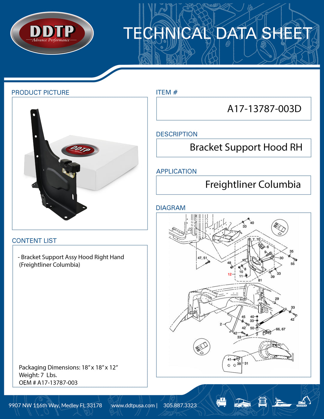 RH Hood Support Bracket (Freightliner Columbia)