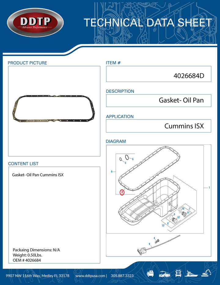 Oil Pan Gasket Cummins ISX (4026684)