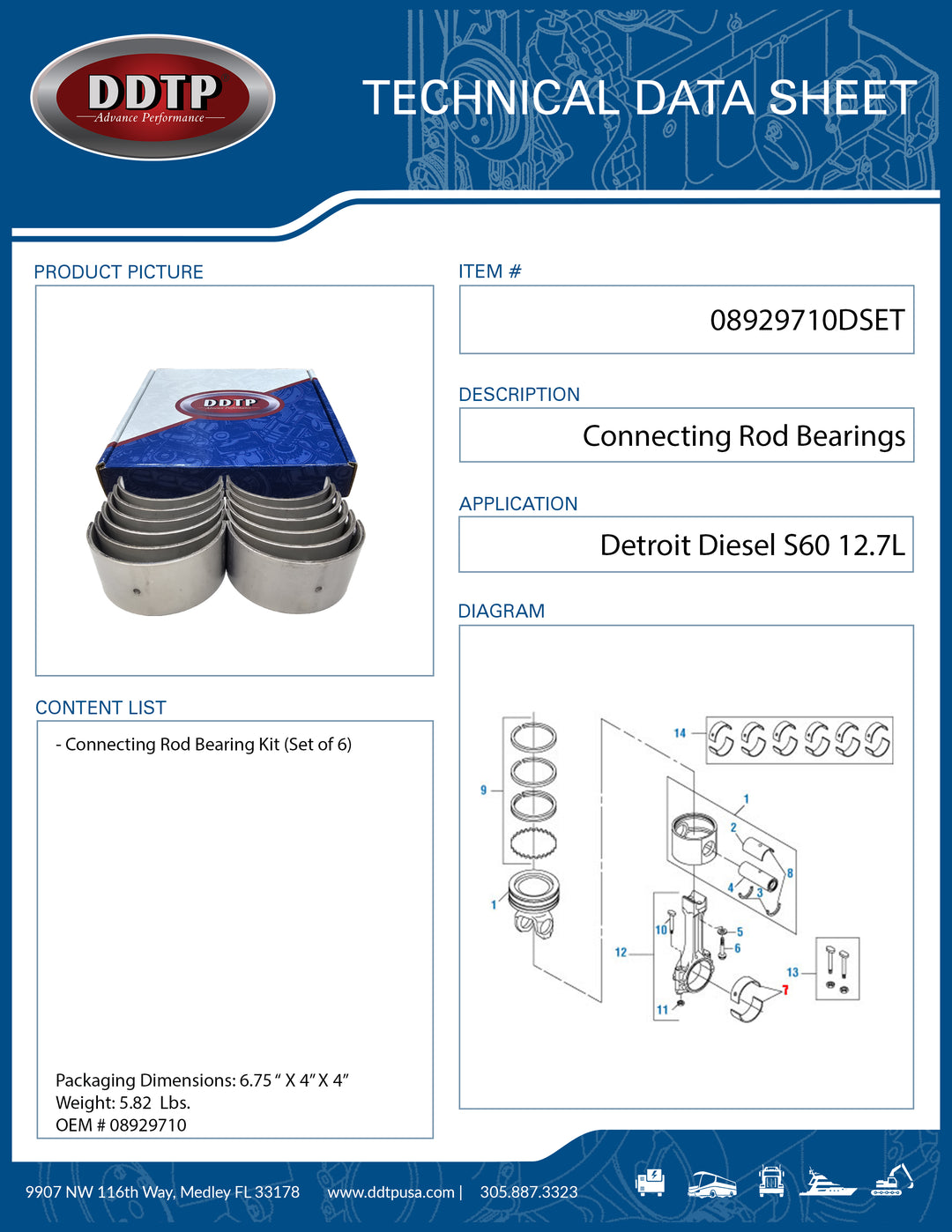 Connecting Rod Bearing Kit S60 12.7L Set of 6 ( 08929710 )