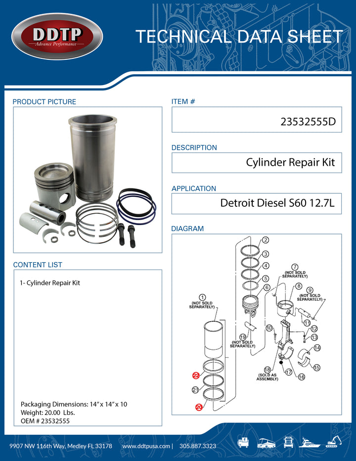 Detroit Diesel Series 60 12.7L Cylinder Repair Kit (23532555)