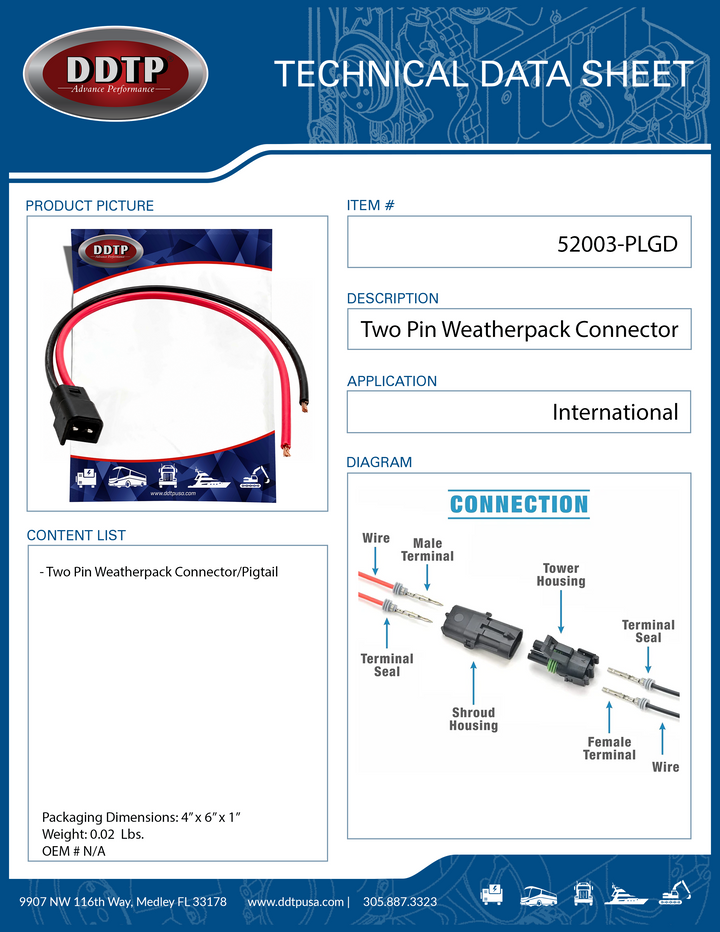 Two Pin Weatherpack Connector/Pigtail International