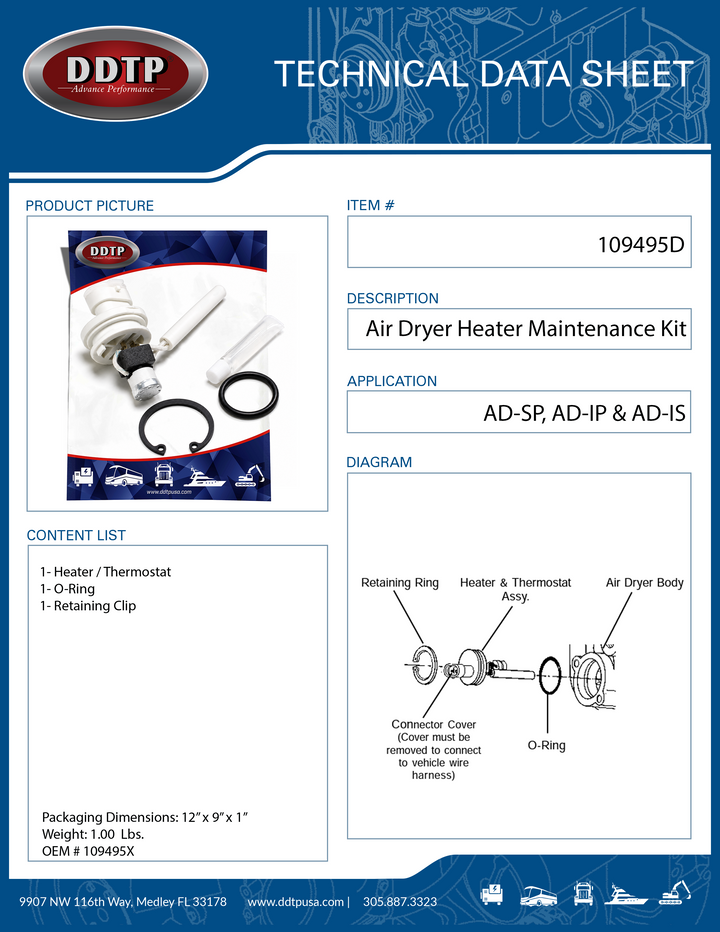 Air Dryer Heater Maintenance Thermostat Kit - 12 Volt AD-SP, AD-IP, AD-IS