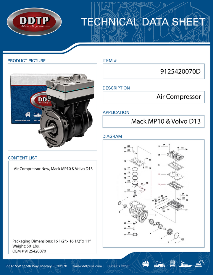 New Air Compressor Mack MP8, MP10 & Volvo D13, FH16