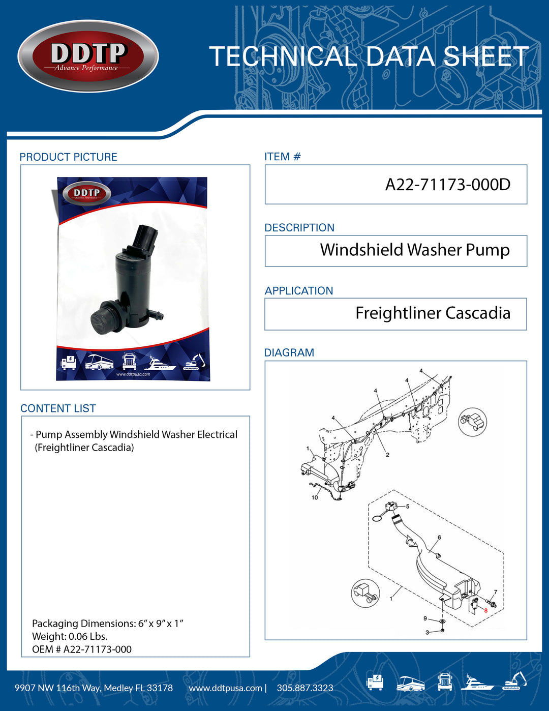 Pump Assembly Windshield Washer Electrical (Freightliner Cascadia)