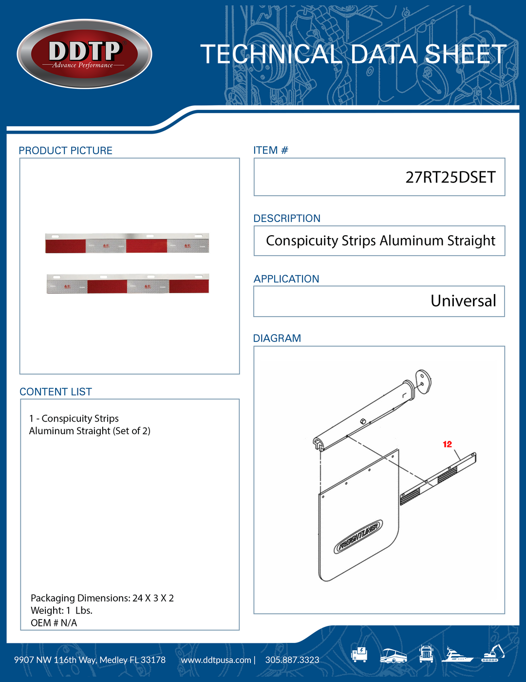 Conspicuity Strips Aluminum Straight (Set of 2)