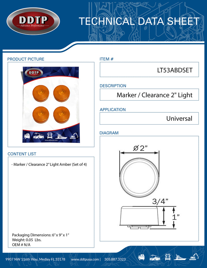 Amber Marker / Clearance 2" Light (Set of 4)