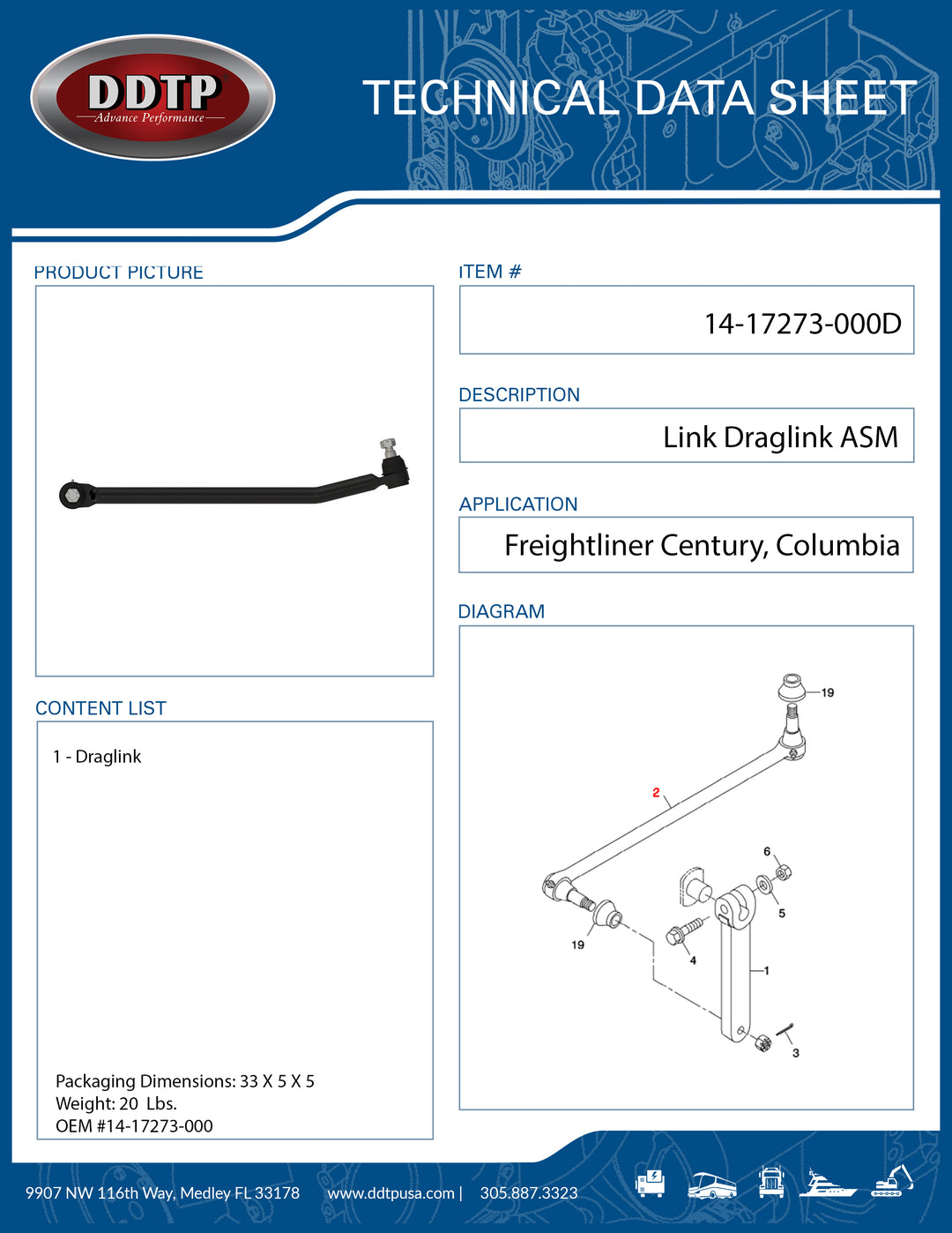 Rod Steering, Link Draglink, T65, 1.04, 31.47 Freightliner Century, Columbia ( 14-17273-000 )