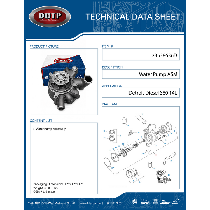 Water Pump for Detroit Diesel Series 60 14.0L EGR Engine