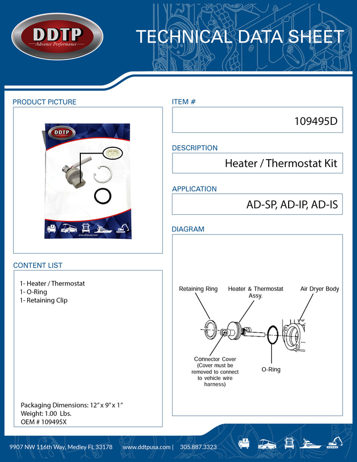 Heater / Thermostat Kit - 12 Volt AD-SP, AD-IP, AD-IS (109495)