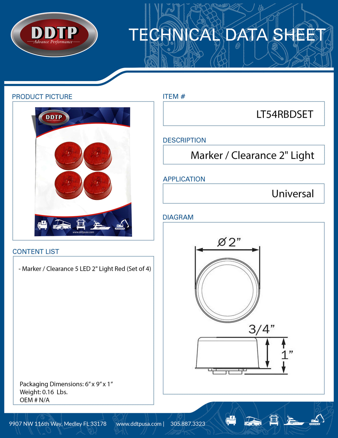 Red Marker / Clearance 2" Light (5 LED)(Set of 4)