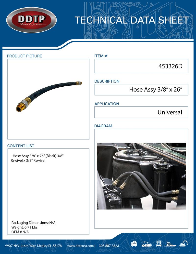 3/8" ID x 26" Air Brake Hose Assembly, 3/8" Male Rigid Swivel x 3/8" Male Rigid Swivel, Black (453326)