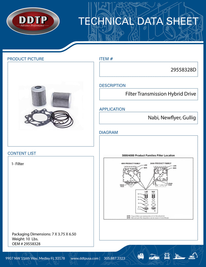 Filter, Transmission, Hybrid Drive; Nabi / Newflyer / Gullig