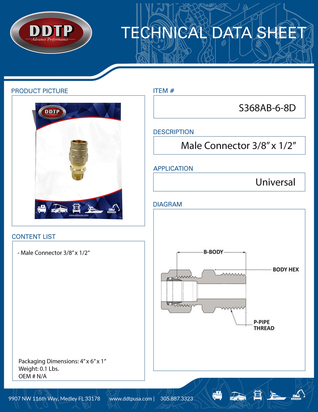 Brass Male Connector Fitting 3/8" x 1/2"
