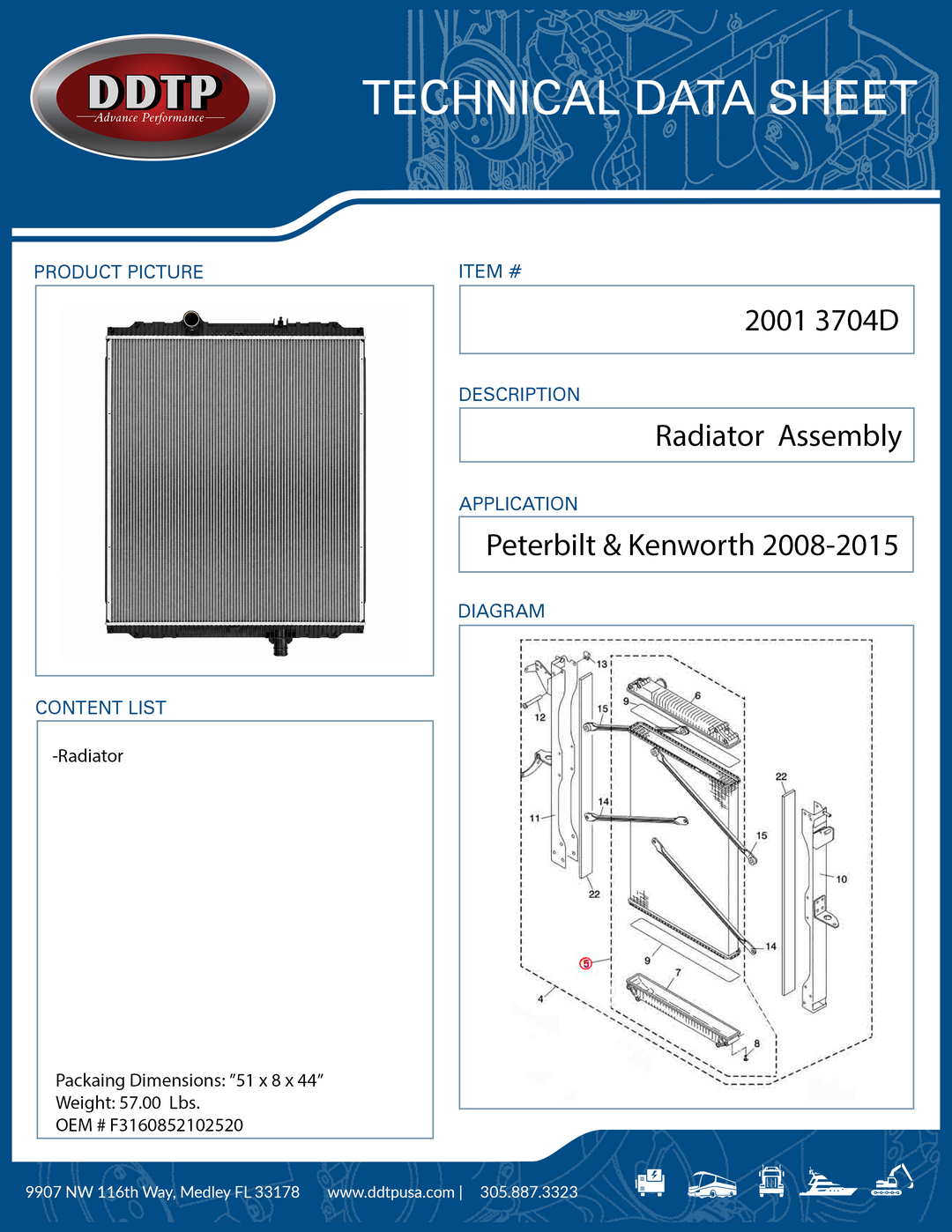 Radiator Peterbilt & Kenworth 2008-2015