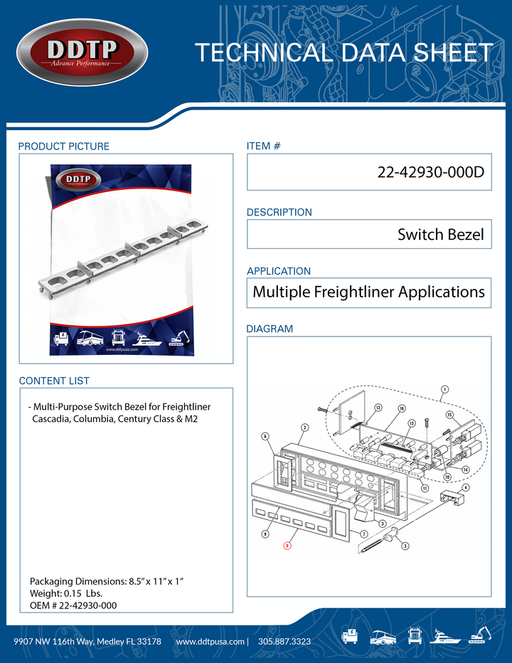 Freightliner Keypad Bezel, Multi-Purpose Switch Bezel