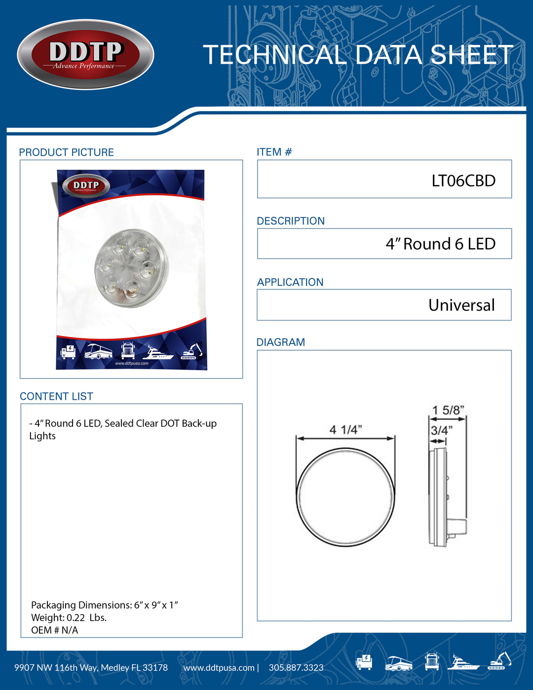 Luces de reversa DOT transparentes de 4" (redondas, 6 LED, selladas)