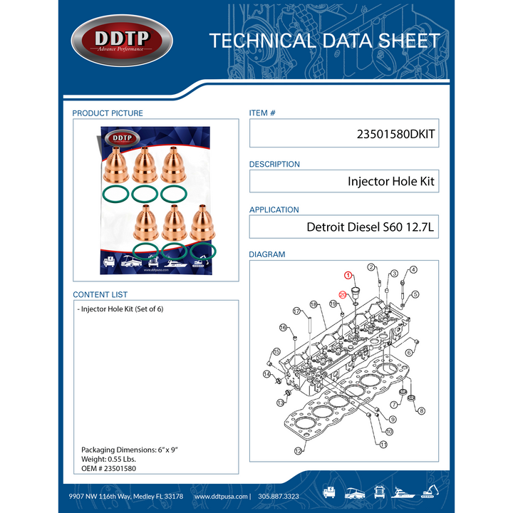 Kit de orificios de inyector S60 12,7 L, juego de 6 (23501580)