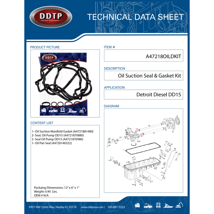 Oil Suction Seal and Gasket Kit Detroit Diesel DD15