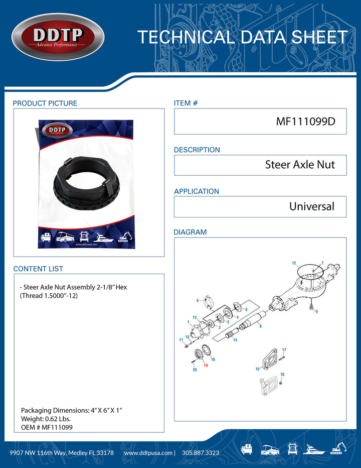 Steer Axle Nut Assembly Hex 2-1/8 in, thread 1.500"-12