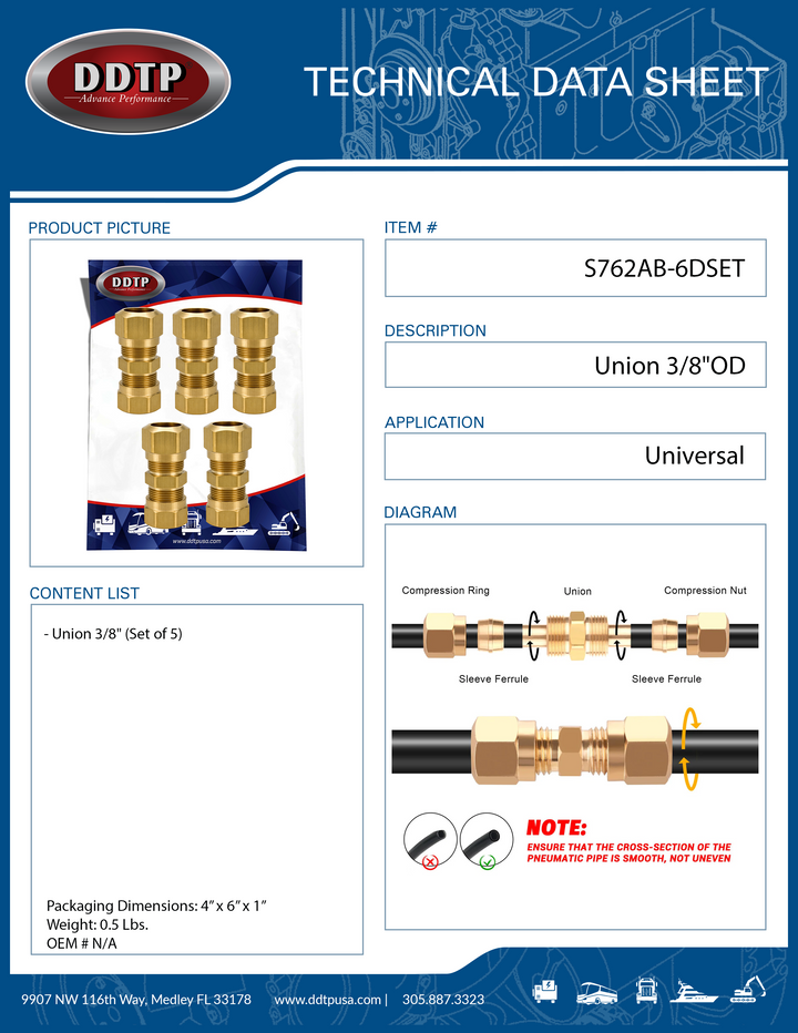 Accesorio de unión de latón de 3/8" (juego de 5)