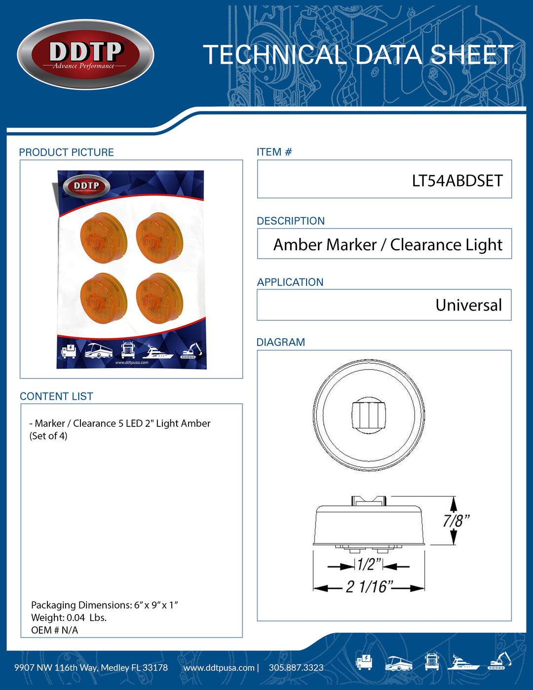Luz de gálibo/marcador, 5 LED, 2", ámbar (juego de 4)