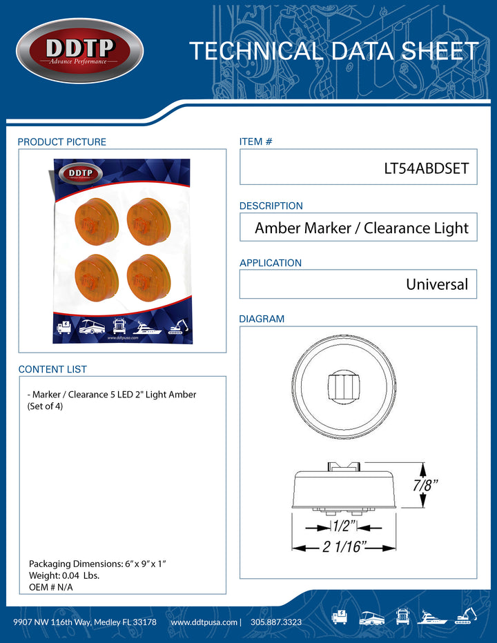 Luz de gálibo/marcador, 5 LED, 2", ámbar (juego de 4)