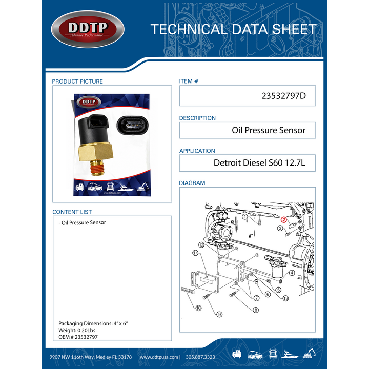Sensor de presión de aceite S60 12.7LO/F (antiguo 23511176)