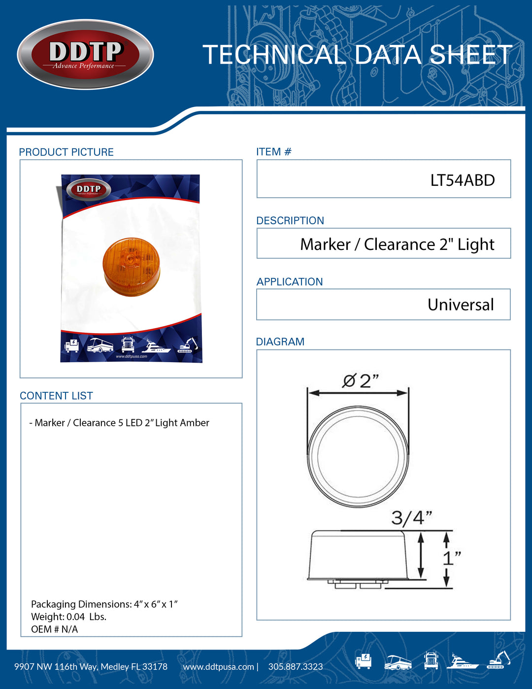 Luz de gálibo/marcador ámbar de 2" (5 LED)