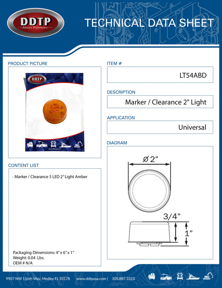 Luz de gálibo/marcador ámbar de 2" (5 LED)