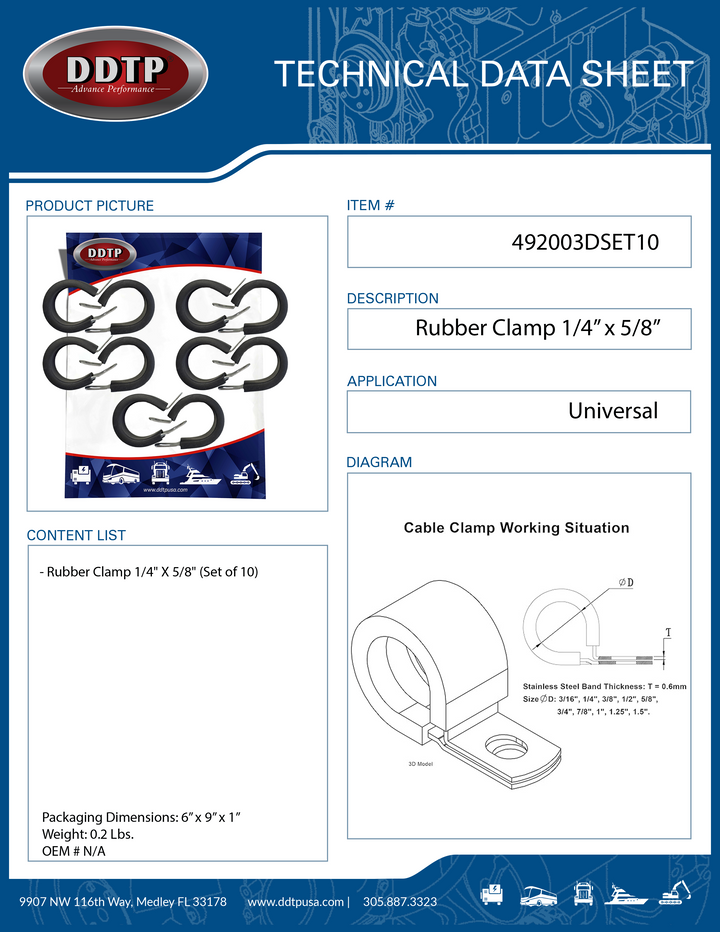 Rubber Clamp 1/4" x 5/8" (Set of 10)
