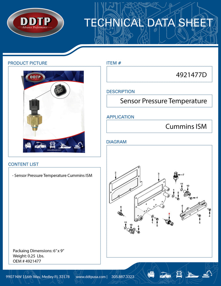 Sensor de presión y temperatura Cummins ISM (4921477)