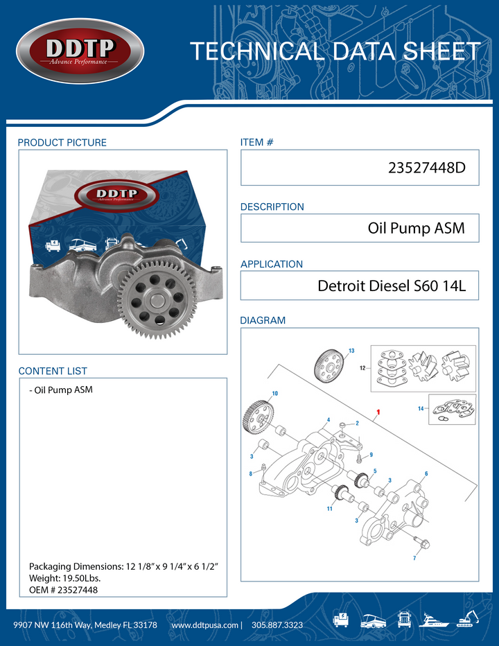 Oil Pump Assembly Detroit Diesel S60 14L (23527448)