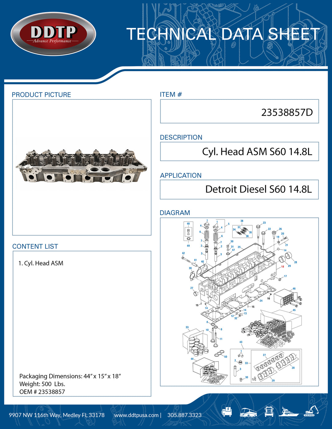 Cylinder Head ASM Detroit Diesel S60 14.8L (23538857)