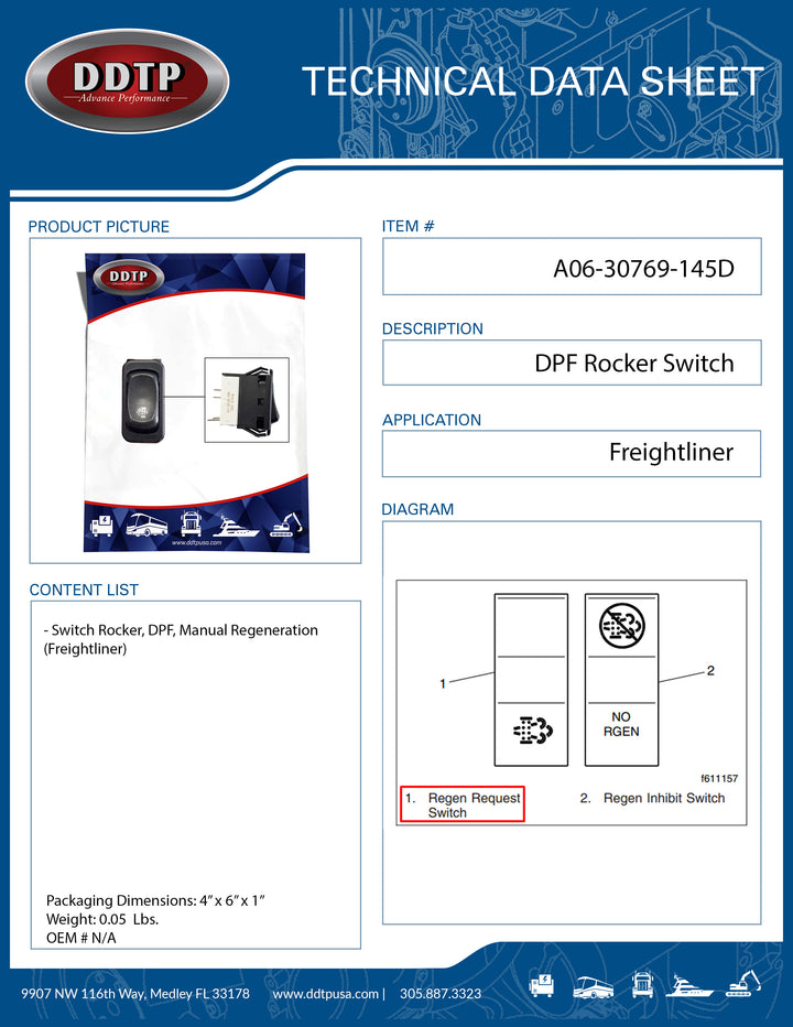 Switch Rocker, DPF, Manual Regeneration (Freightliner)