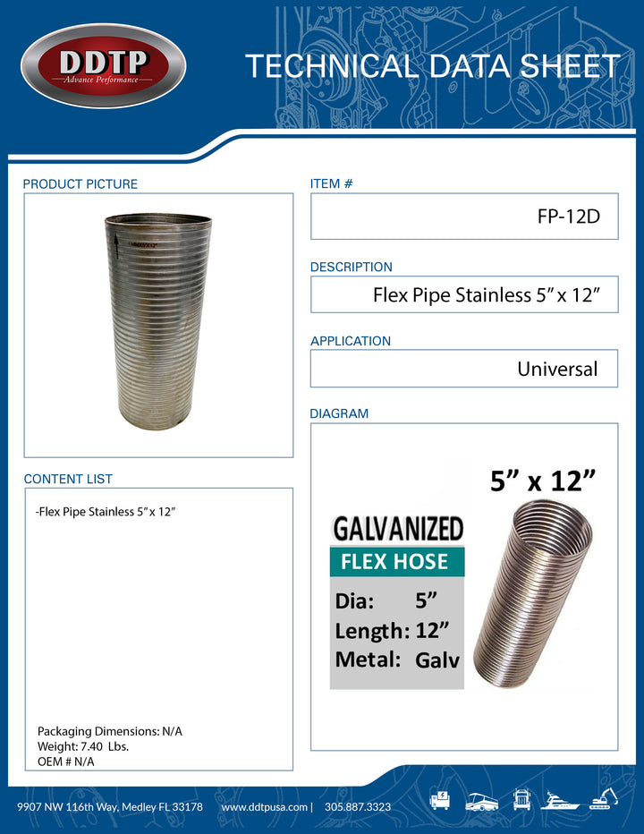 Flex Pipe Stainless 5" x 12"
